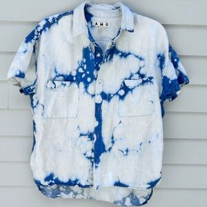 AMO Denim - Shortsleeved Button Down- Tie-dye - cotton/linen blend - size S